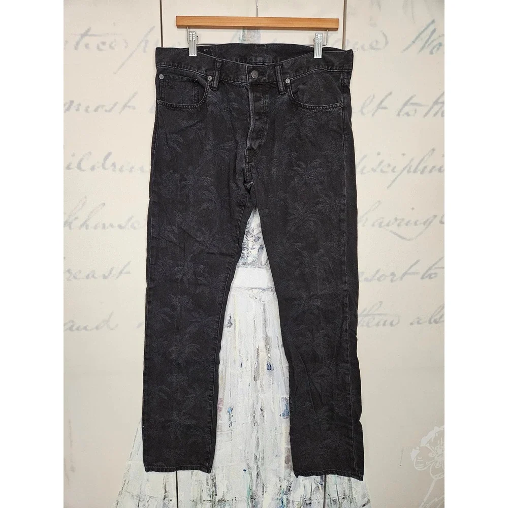 Polo Ralph Lauren Men Black Palm Tree Embroidered Denim Jeans 32x32 Dungarees